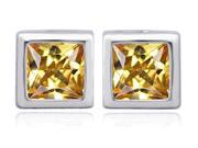 Star K 8mm Square Cut Simulated Imperial Yellow Topaz Earrings Studs in Sterling Silver