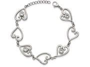 Chisel Stainless Steel Polished CZ Heart W 1in Ext. Bracelet