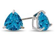7x7mm Trillion Swiss Blue Topaz Post With Friction Back Stud Earrings in 14 kt White Gold