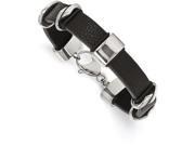 Chisel Stainless Steel Polished Black Leather Bracelet
