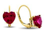 7x7mm Heart Shaped Created Ruby Lever back Earrings in 14 kt Yellow Gold