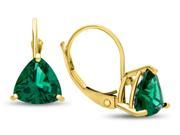 7x7mm Trillion Simulated Emerald Lever back Earrings in 14 kt Yellow Gold