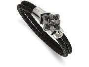 Chisel Stainless Steel Polished and Antiqued Leather Bracelet