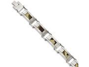 Chisel Stainless Steel Satin W brown Camo Fabric Inlay 8.5in. Link Bracelet