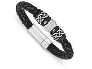 Chisel Stainless Steel Antiqued and Polished Braided Leather Bracelet