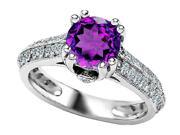 Star K Round Simulated Amethyst Ring in Sterling Silver Size 8