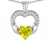 Star K Hands Holding 8mm Heart Claddagh Pendant Necklace with Simulated Yellow Sapphire in Sterling Silver