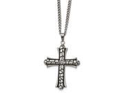 Chisel Stainless Steel Polished W black Ip Cz Cross Necklace