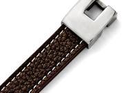 Chisel Stainless Steel Polished Brown Leather Bracelet