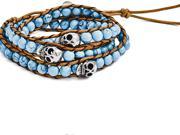 Chisel Stain. Steel Polished Cord Imitation Turquoise skulls Wrap Bracelet in Stainless Steel