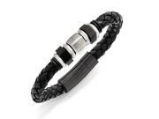 Chisel Stainless Steel Brushed Leather Black Ip plated and Rubber Bracelet