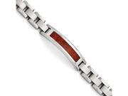 Chisel Stainless Steel Polished brushed Red Wood Inlay Enameled Bracelet