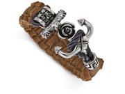 Chisel Stainless Steel Polished Antiqued Brown Leather Anchor Toggle Bracelet