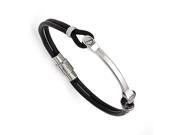 Chisel Stainless Steel Polished Id and Black Leather Bracelet