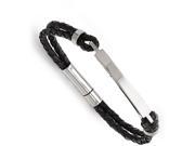 Chisel Stainless Steel Polished Id and Black Woven Leather Bracelet