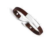 Chisel Stainless Steel Polished Id and Reddish Brown Leather Bracelet