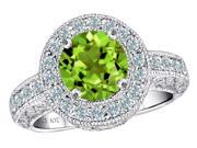 Star K 7mm Round Simulated Peridot and Cubic Zirconia Ring in Sterling Silver Size 8.5