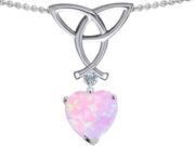 Star K Love Knot Pendant Necklace with 8mm Heart Shape Pink Created Opal in Sterling Silver