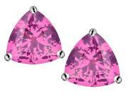 Star K Trillion 7mm Created Pink Sapphire Earrings Studs in Sterling Silver