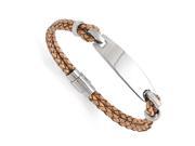 Chisel Stainless Steel Polished Id and Tan Leather Woven Bracelet