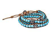 Chisel Stainless Steel Cord Imitation Turquoise 3 Polished Flowers Wrap Bracelet