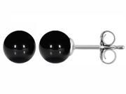 Star K Round Simulated Black Onyx 7mm Ball Earring Studs in Sterling Silver