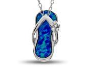 Sterling Silver Simulated Blue Opal Inlay Flip Flop Sandal Pendant Necklace with Cubic Zirconia CZ