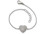 Chisel Stainless Steel Polished W Preciosa Crystal Heart W 1 Inch Ext. Bracelet