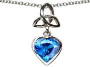 Star K Love Knot Pendant Necklace with Heart 9mm Simulated Blue Topaz in Sterling Silver