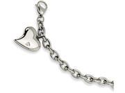 Chisel Stainless Steel Cz Heart Charm Fancy 7.5in Bracelet