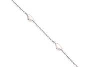 Sterling Silver 10inch Polished Puffed Heart Anklet
