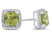 6x6mm Cushion Peridot Post With Friction Back Earrings in 10 kt White Gold