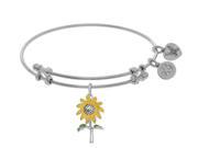 Brass with White Sunflower Enamel Charm On White Angelica Bangle