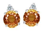Star K Round 7mm Simulated Imperial Yellow Topaz Earrings Studs in Sterling Silver