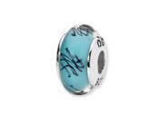 Reflections Sterling Silver Blue Black Scribble Hand blown Glass Bead Charm