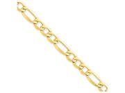 7 Inch 14k 7.3mm Semi solid Figaro Chain Bracelet in 14 kt Yellow Gold