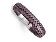Chisel Stainless Steel Polished Metallic Purple Woven Leather Bracelet