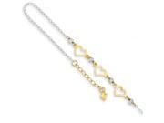 9 Inch 14k Two tone Oval Link W bright cut Beads and Heart W 1in Ext Anklet in 14 kt Two Tone Gold