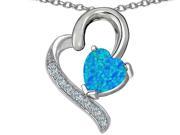 Star K 7mm Heart Shape Blue Created Opal and Cubic Zirconia Heart Pendant Necklace in Sterling Silver