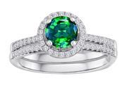 Star K Round Simulated Emerald Halo Wedding Set in Sterling Silver Size 6