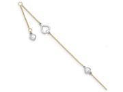 10 Inch 14k Two tone Polished W 1.25in. Ext. Heart Anklet in 14 kt Two Tone Gold