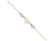 9 Inch 14k Two tone Ropa bright cut Beads puff Heart Mom W 1in Ext Anklet in 14 kt Two Tone Gold