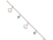 Sterling Silver Polished Shell and Turquoise W 1in Ext. Anklet