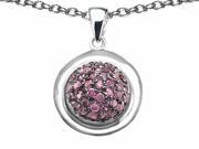 Star K Round Puffed Pendant Necklace with Created Pink Sapphire in Sterling Silver