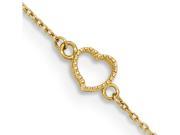 10 Inch 14k Gold Textured and Polished Heart W 1in. Ext. Anklet