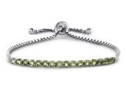 Sterling Silver Slider Chain Adjustable Bracelet with 16 Round Peridot Stones