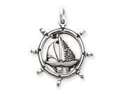 Sterling Silver Antiqued Sailboat in Wheel Charm