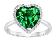 Star K Heart Shape Simulated Emerald Halo Ring in Sterling Silver Size 7