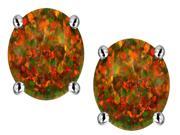 Star K Oval 8x6mm Simulated Red Opal Earrings Studs in Sterling Silver