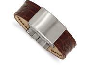 Chisel Stainless Steel Brushed Medium Brown Leather Id Bracelet